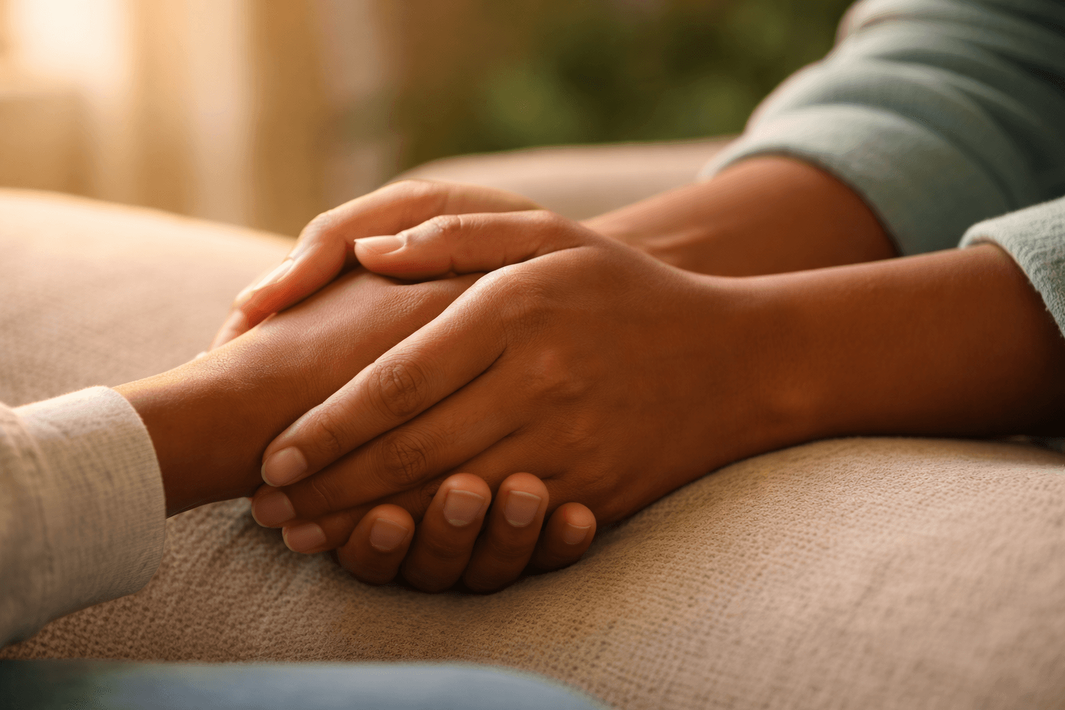 Supportive hands together, representing care and connection